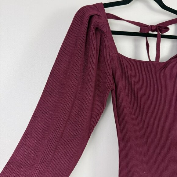Rachel Parcell Sweater Midi Dress Stretch Small Wine Red Rib Knit Long Sleeve - Picture 4 of 10